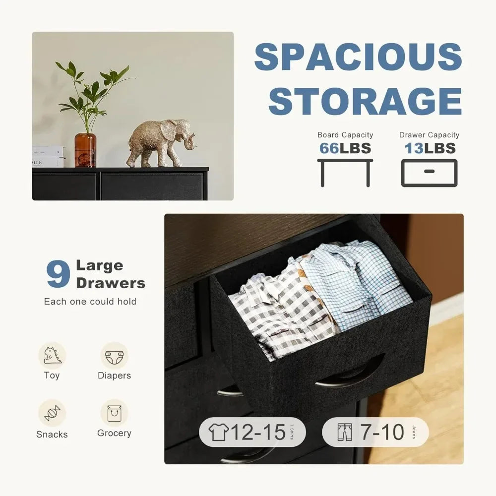 Fabric Dresser W/ 9 Drawers