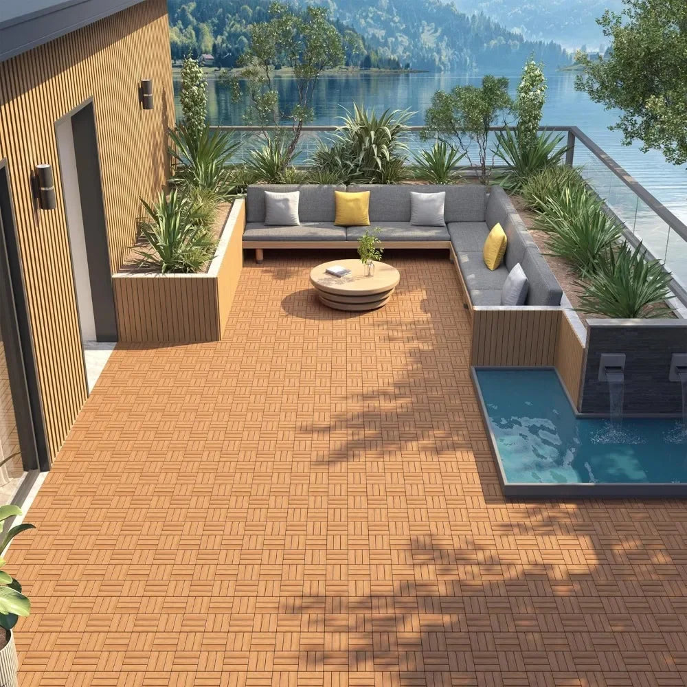 Hardwood Interlocking Patio Deck Tiles 12'' x12''