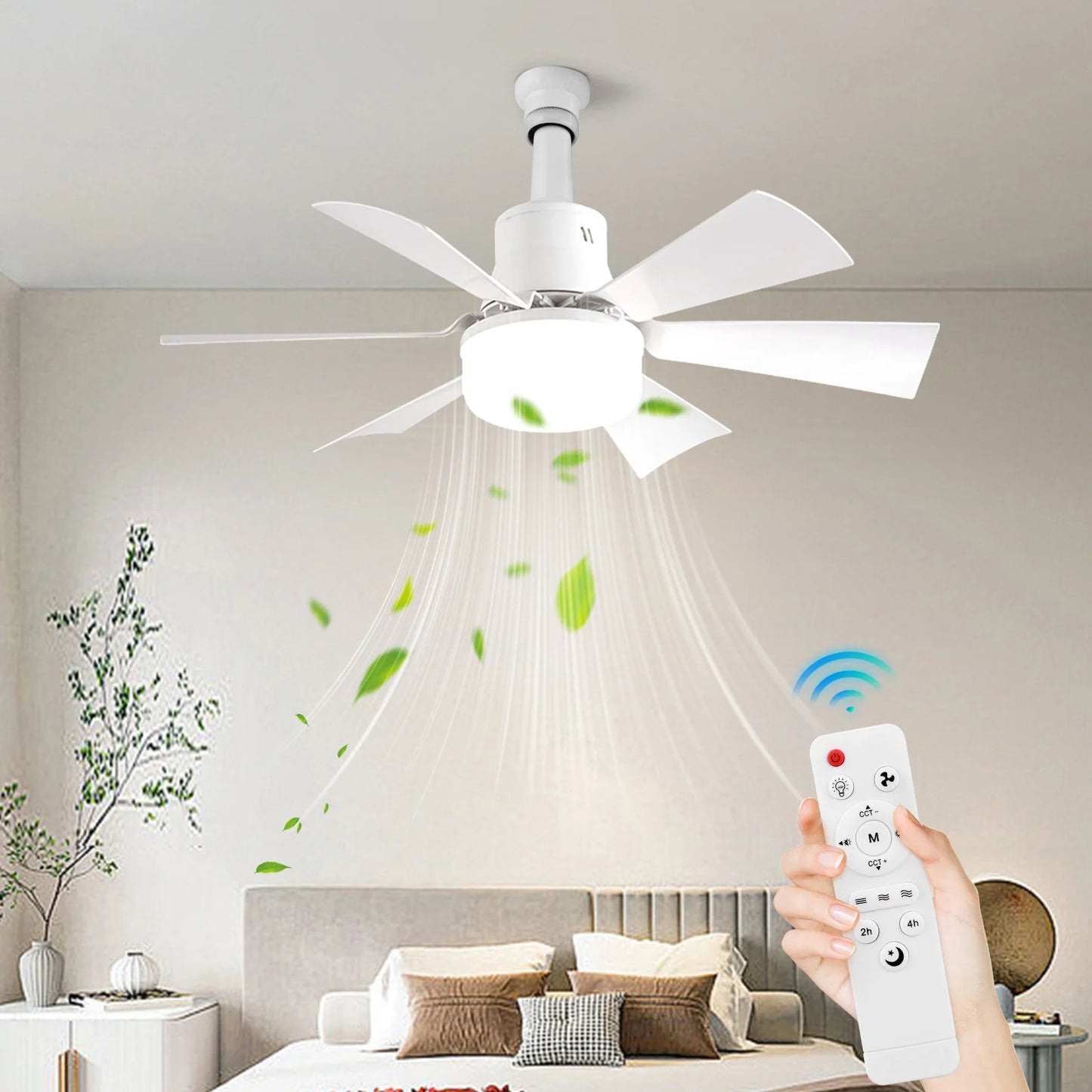 Socket 6 Blades Ceiling Fan with Light dimmable