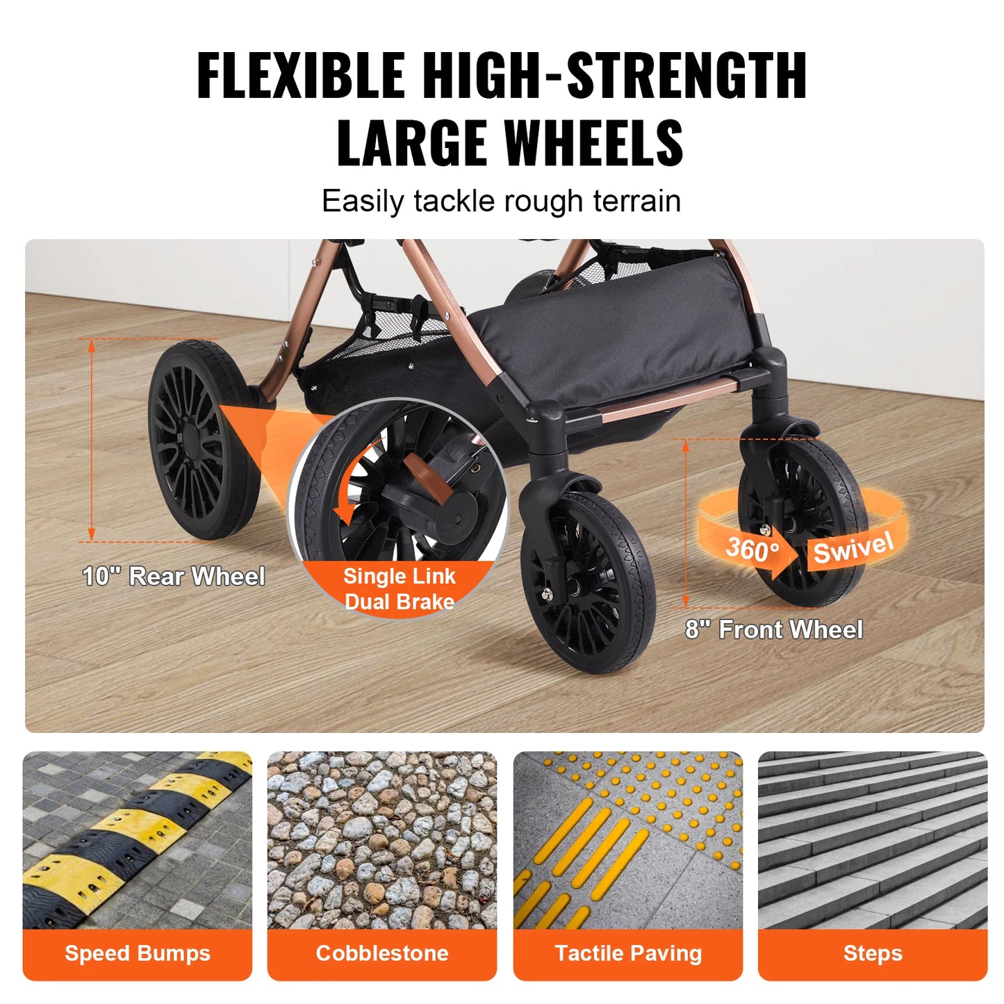 66lbsPet Foldable Pet Stroller W/ Detachable Basket