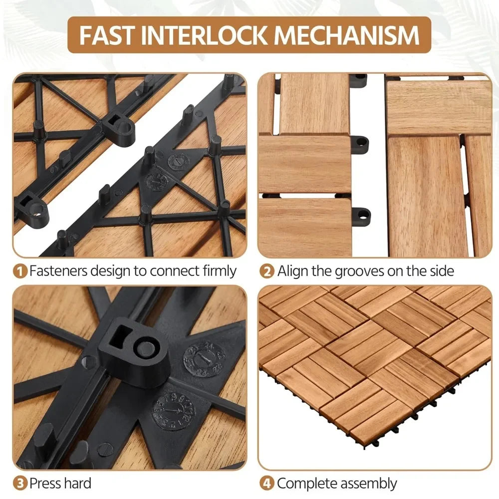 Hardwood Interlocking Patio Deck Tiles 12'' x12''