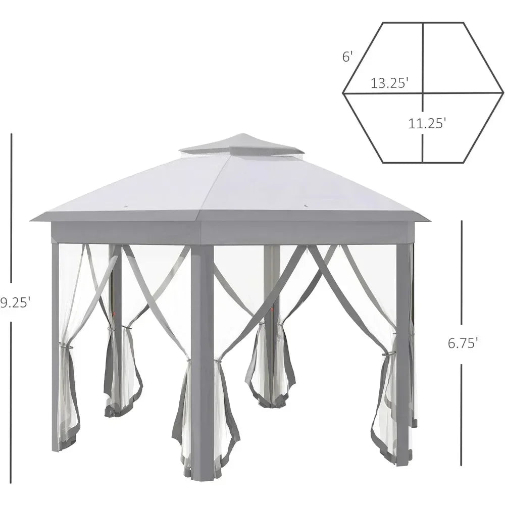 13' X 13' Hexagonal Canopy Shelter With 6 Zippered Mesh