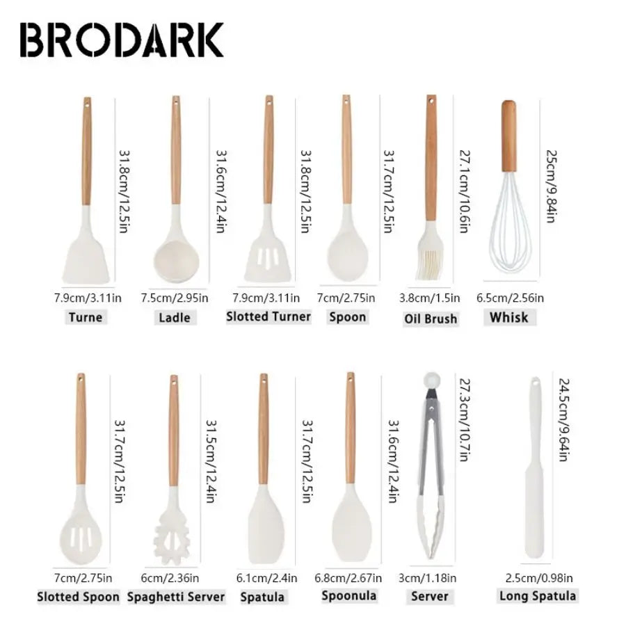 44pcs Silicone Kitchen Utensil Set With Wooden Handles