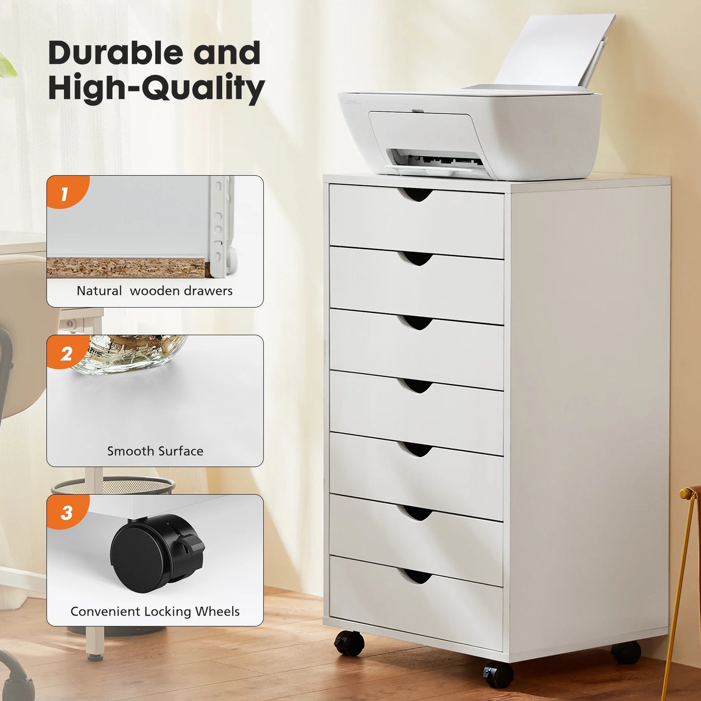 Wooden 7 drawer Dresser w/ Wheels