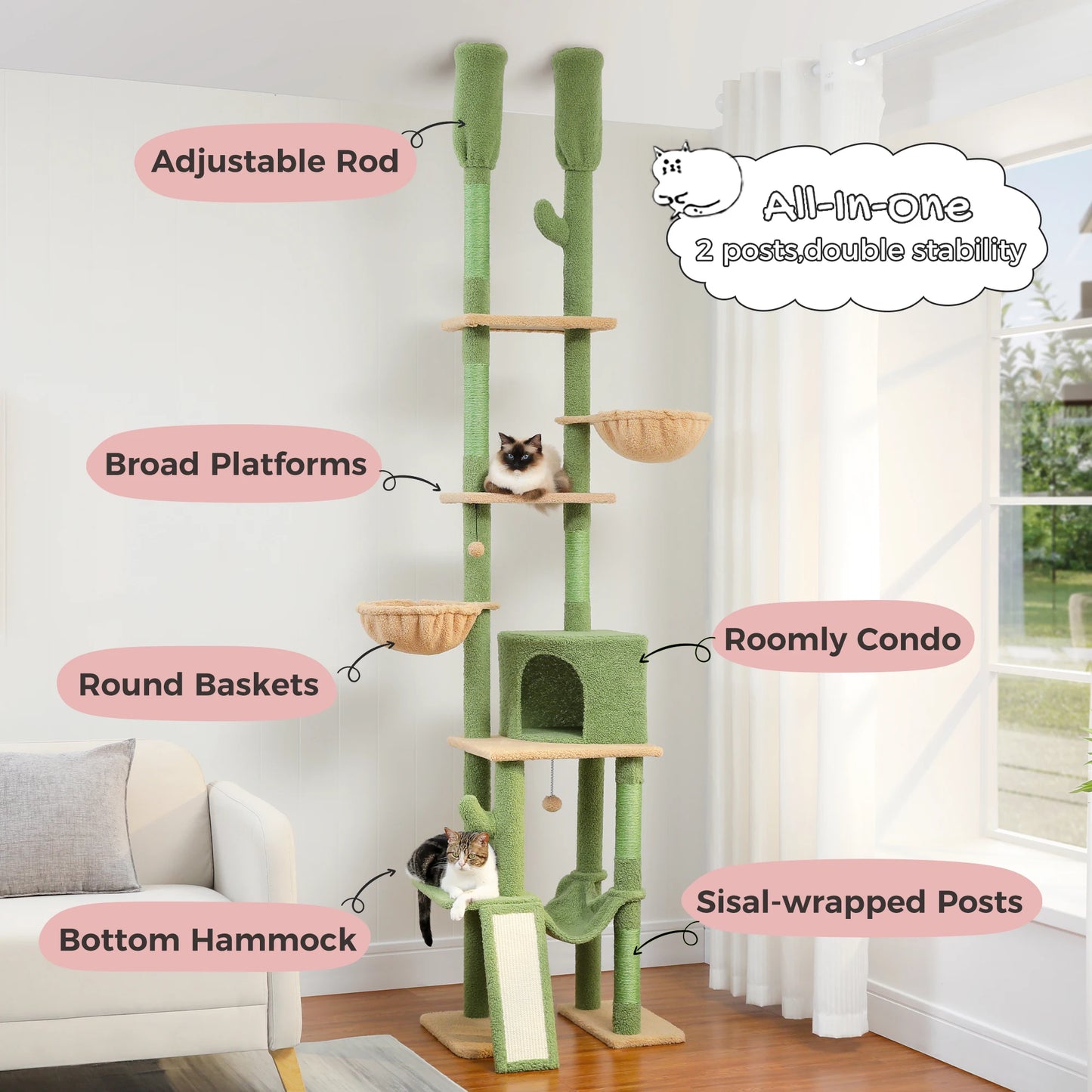 Floor to Ceiling Cat Tower 7 Tiers