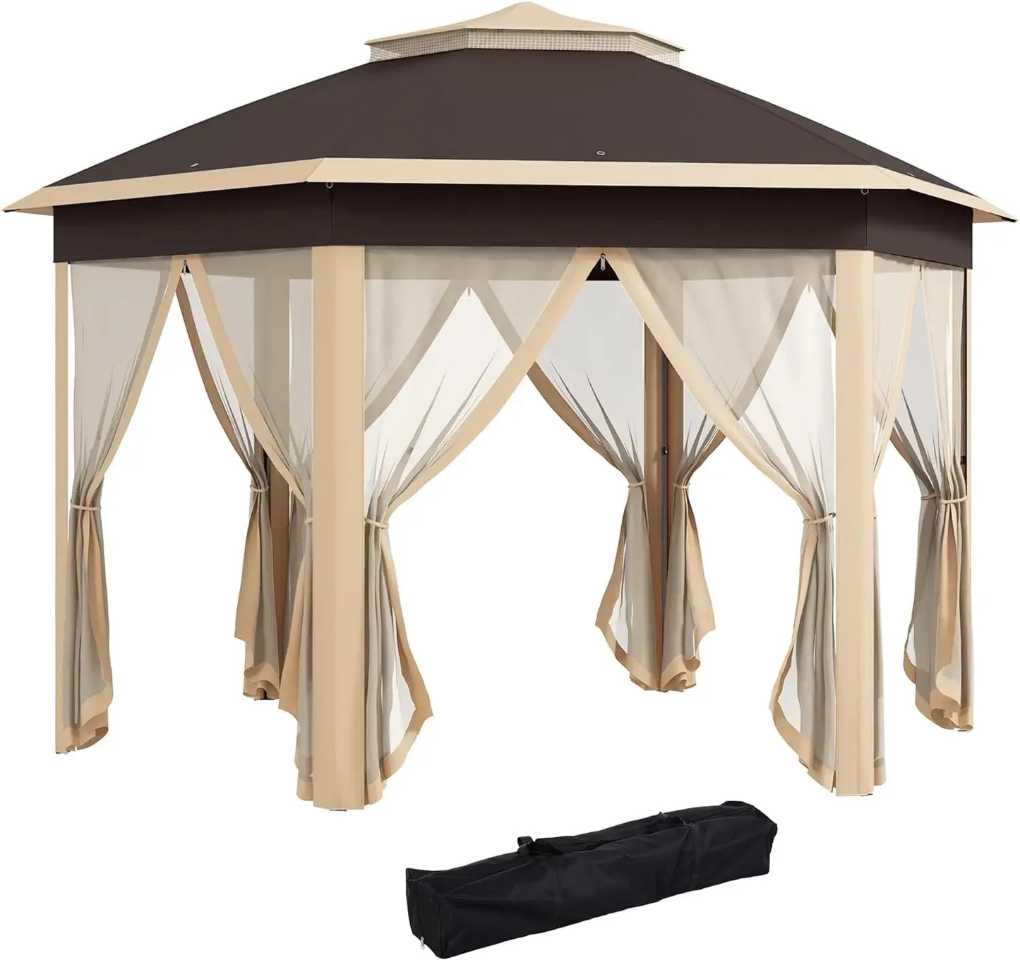 13' X 13' Hexagonal Canopy Shelter With 6 Zippered Mesh