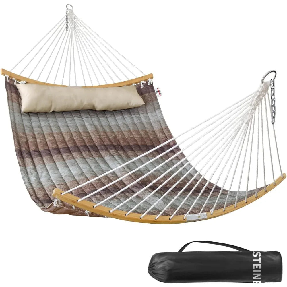 11 FT Quilted Fabric 2 Person Hammock for Outside with Pillow