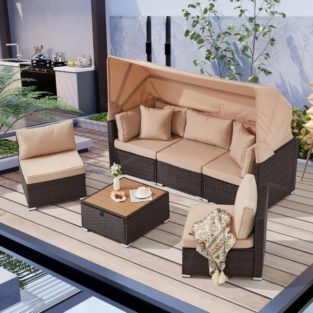 6 Pieces Sectional Sofa Set, with Adjustable Cover