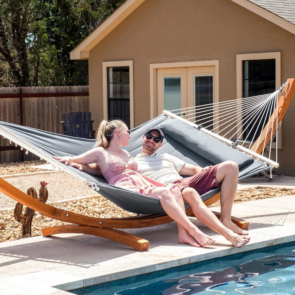 Double Hammock with Wooden Stand Included