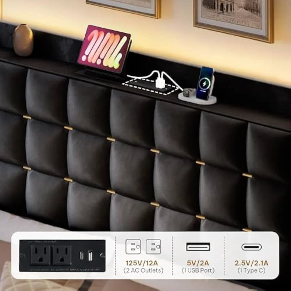 Queen Size Bed Frame with 3 Storage Drawers