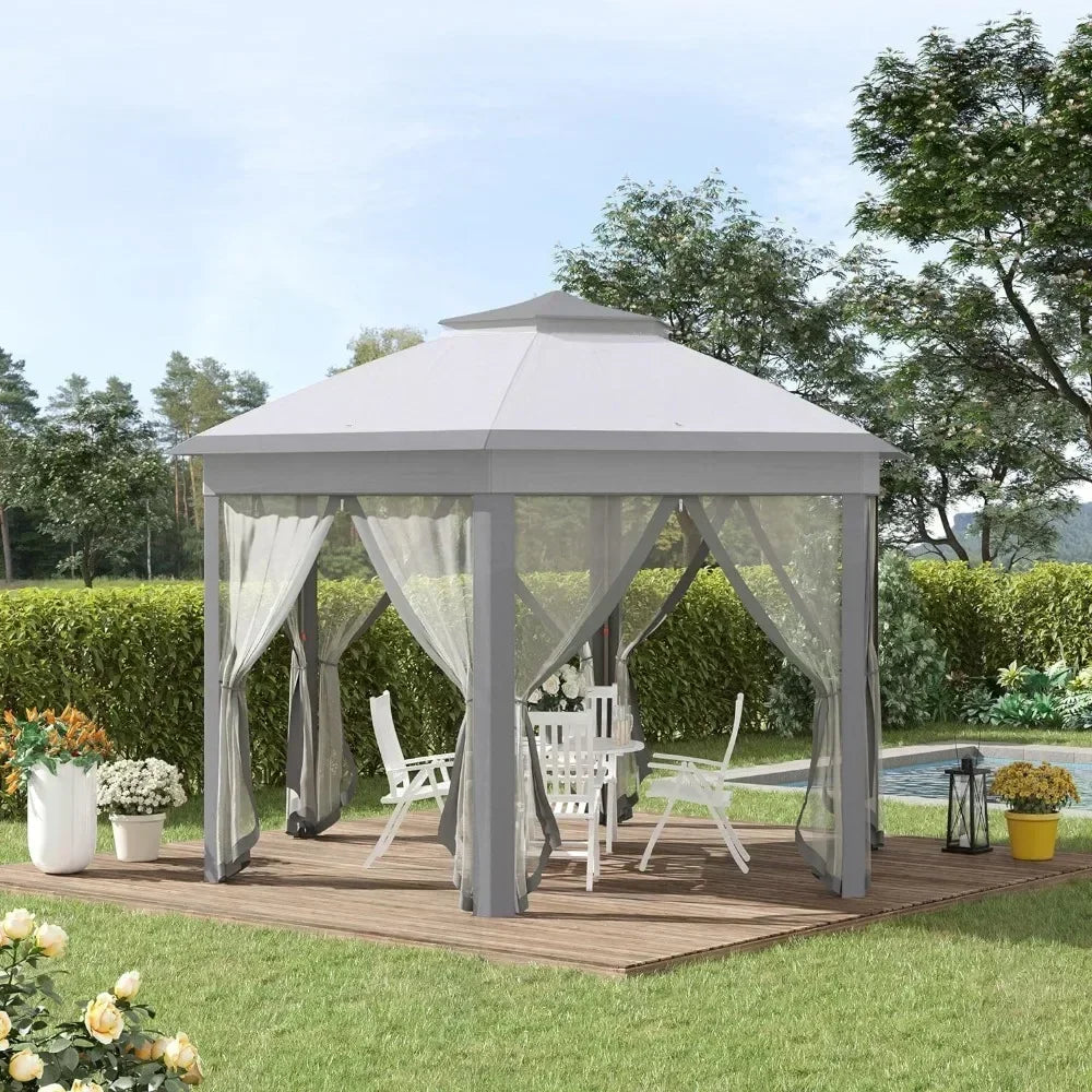 13' X 13' Hexagonal Canopy Shelter With 6 Zippered Mesh