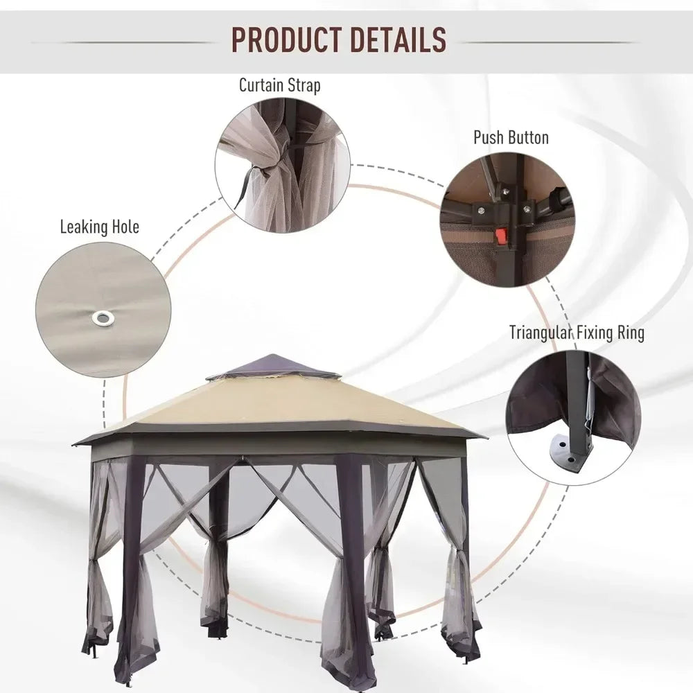 13' X 13' Hexagonal Canopy Shelter With 6 Zippered Mesh