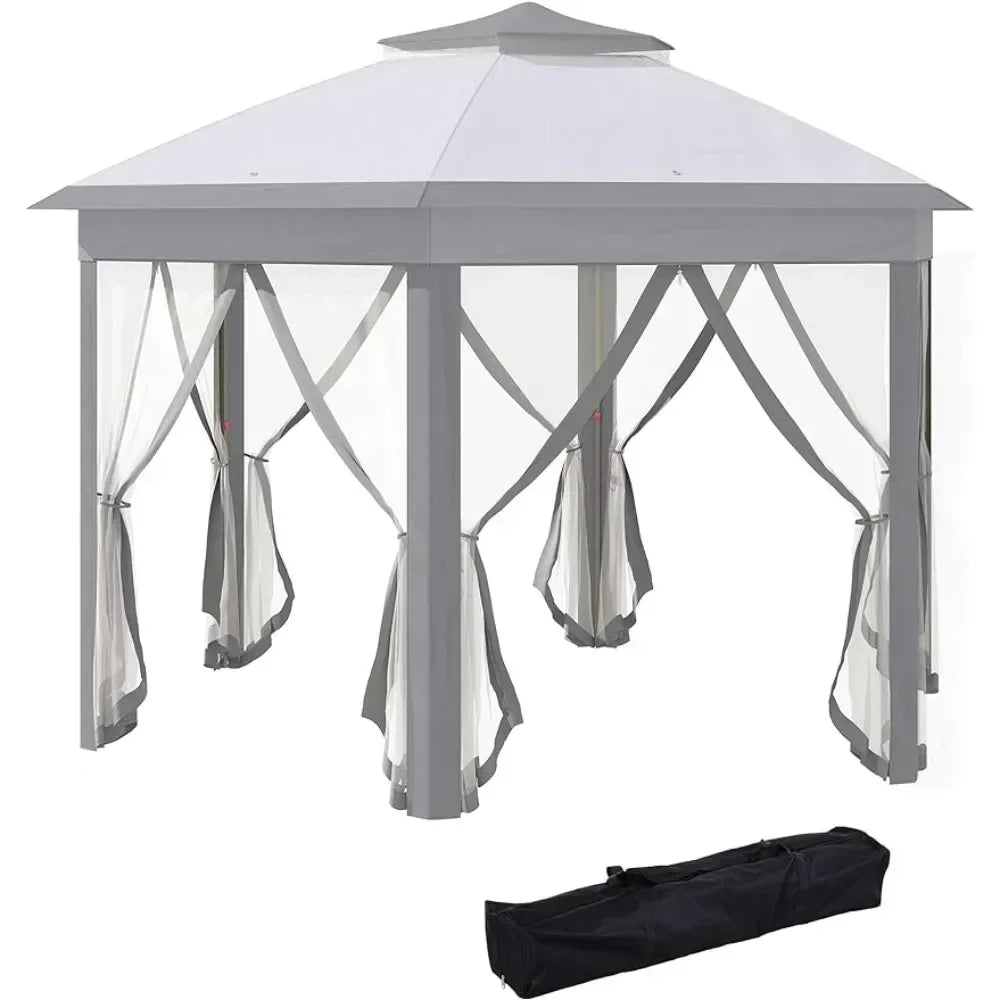 13' X 13' Hexagonal Canopy Shelter With 6 Zippered Mesh