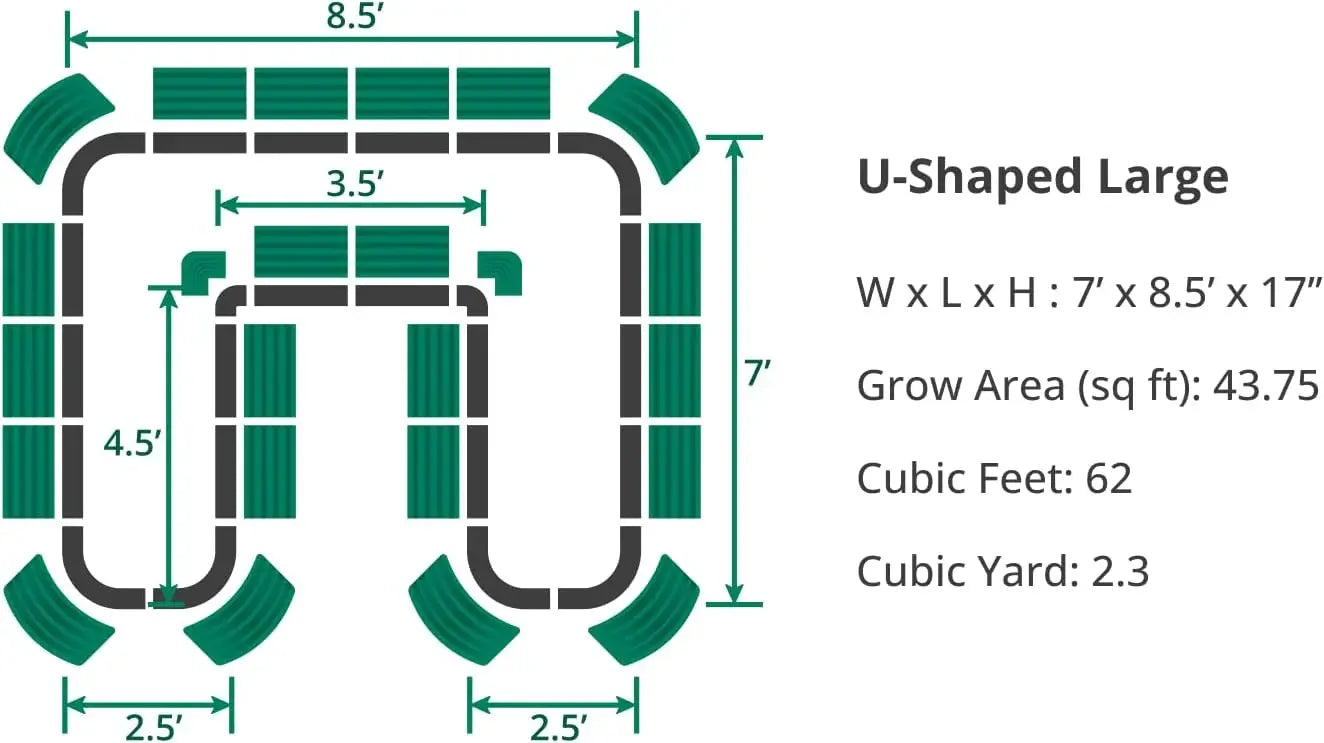 17" Tall U-Shape Metal Raised Garden Bed