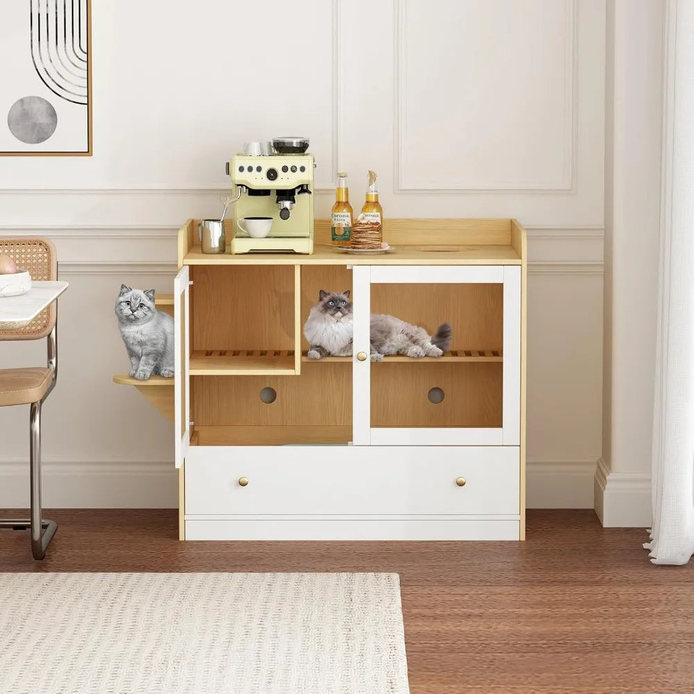 Side Table W/ Hidden Cat Condo and Litter Box