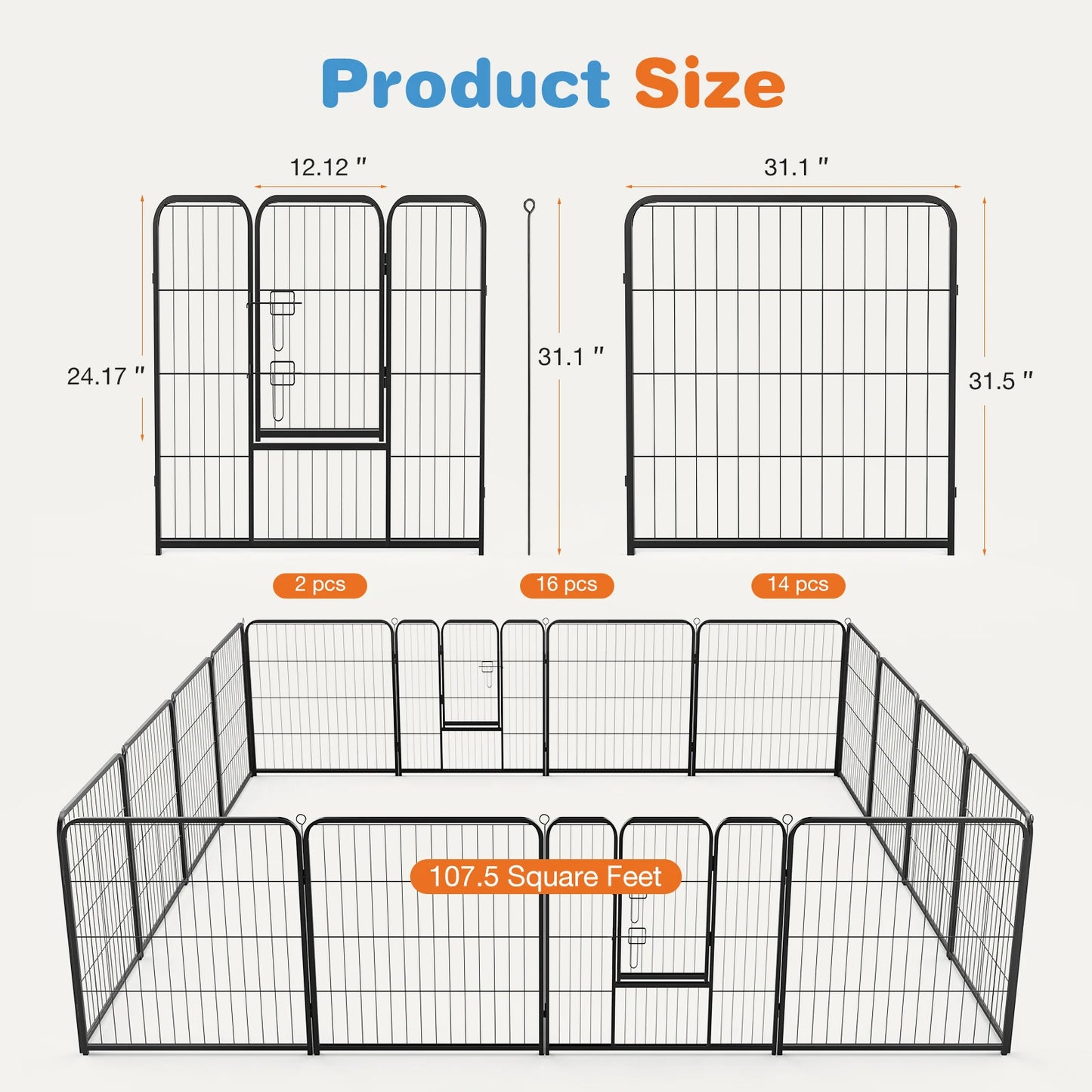 Heavy Duty 16 Panel Indoor/Outdoor Pet Playpen