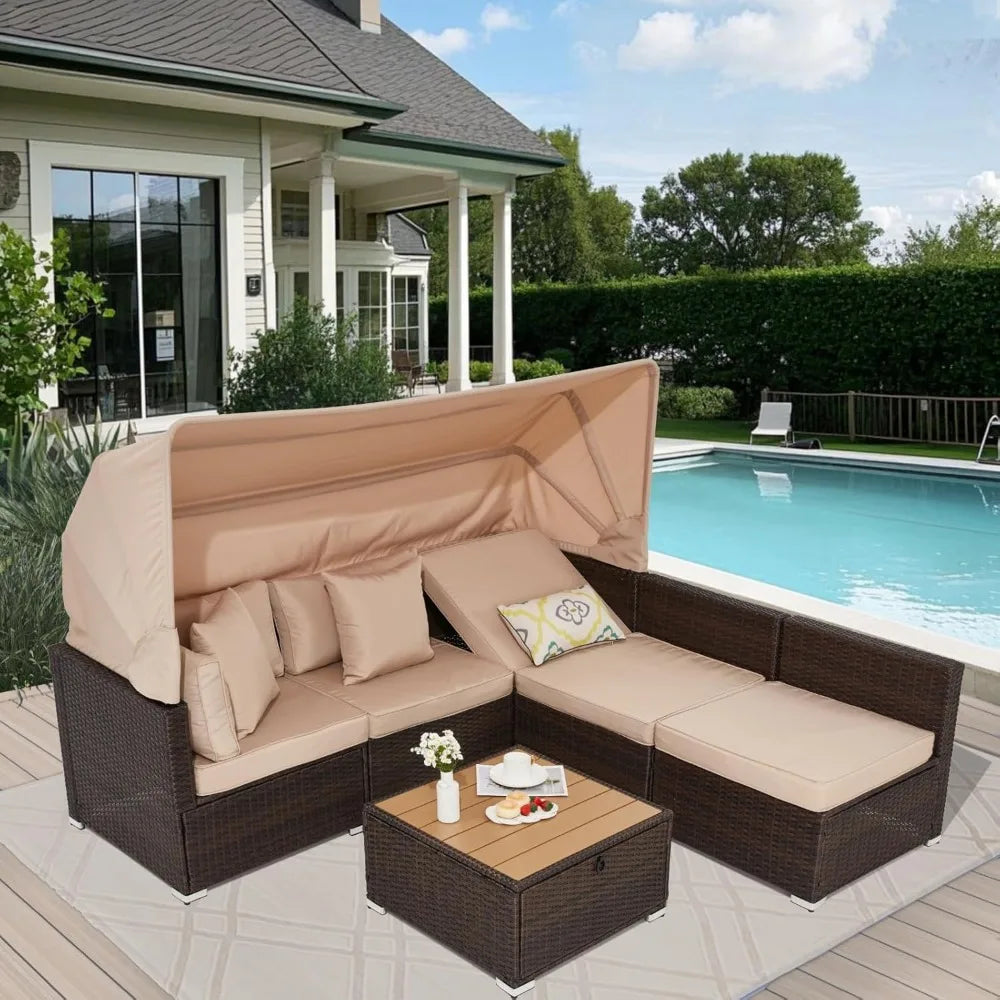 6 Pieces Sectional Sofa Set, with Adjustable Cover