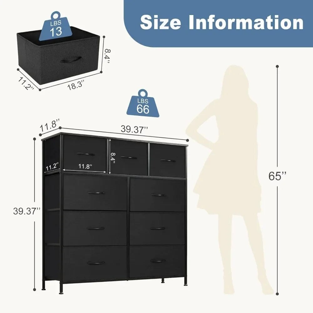 Fabric Dresser W/ 9 Drawers