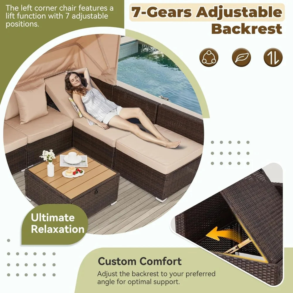 6 Pieces Sectional Sofa Set, with Adjustable Cover
