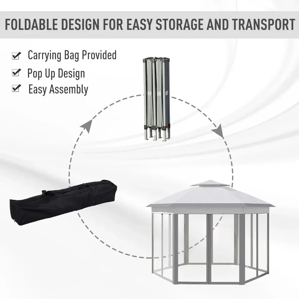 13' X 13' Hexagonal Canopy Shelter With 6 Zippered Mesh
