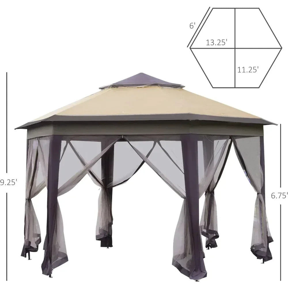 13' X 13' Hexagonal Canopy Shelter With 6 Zippered Mesh