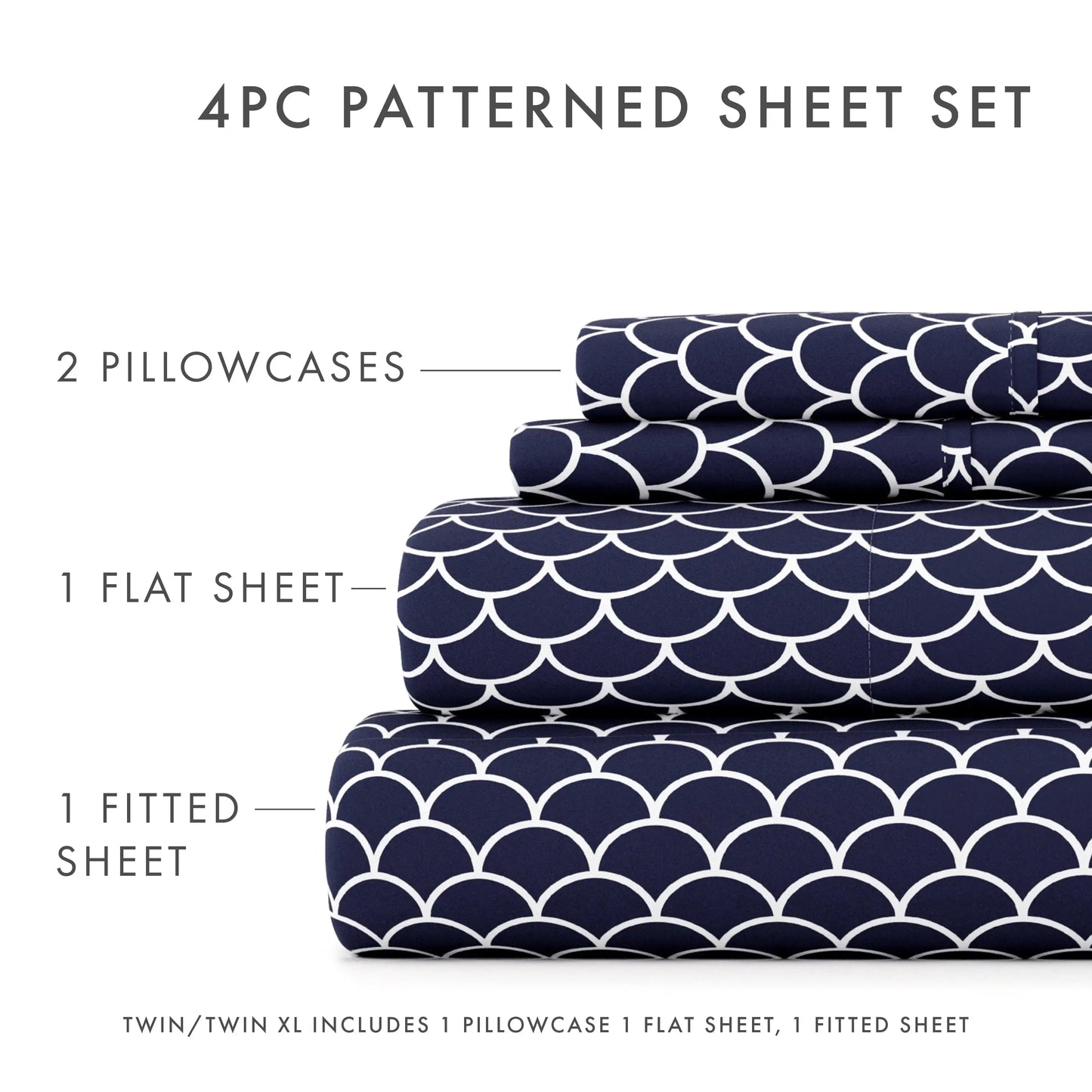 4 Piece Pattern Microfiber Full Bed Sheets