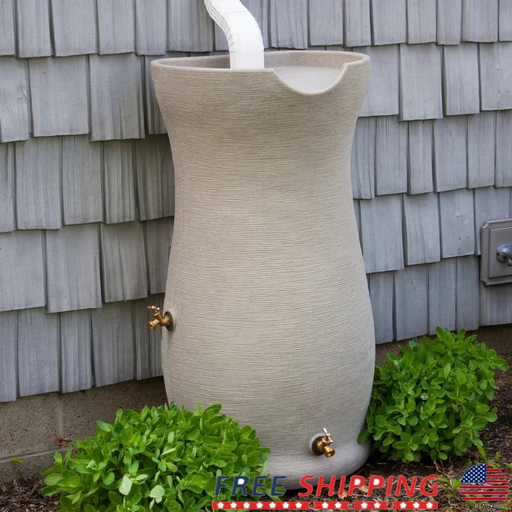 50 Gallon Plastic Rain Barrel Garden Water Saver with Spigot Overflow Connection Mesh Cover Durable Water Conservation System