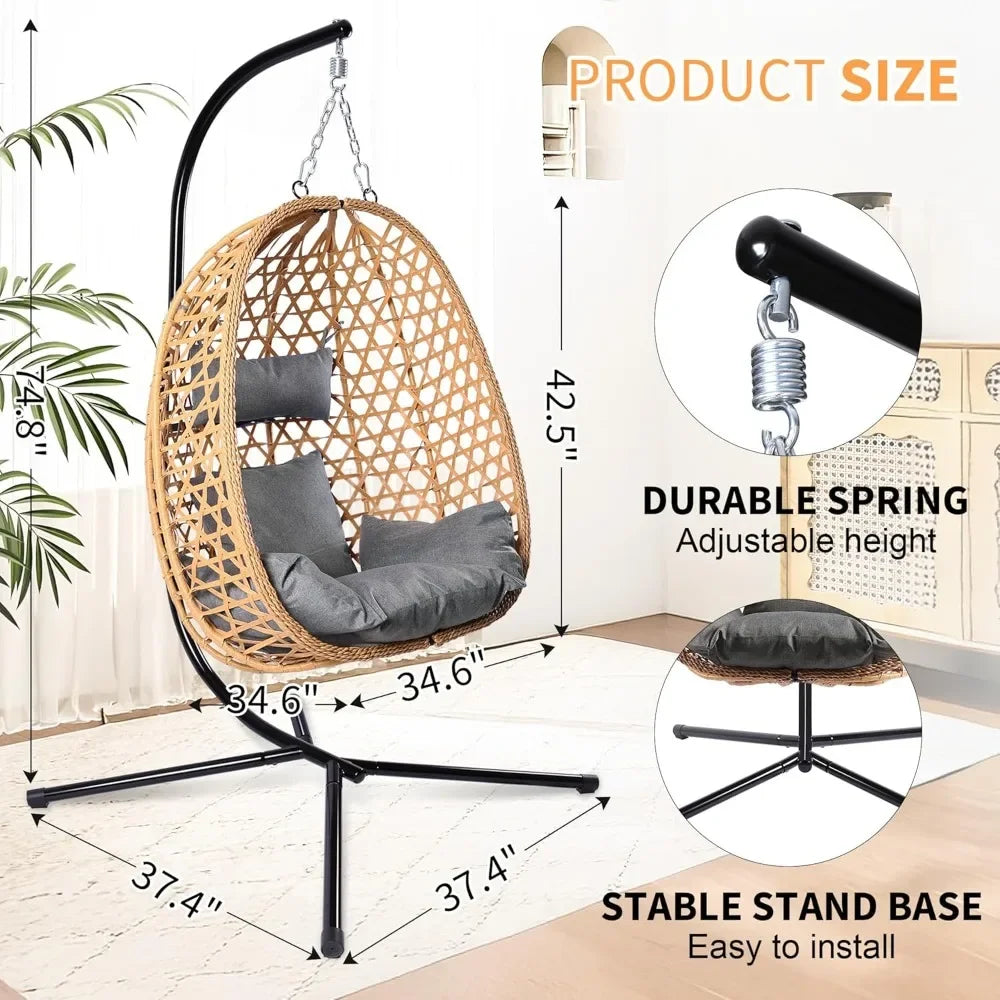 Hanging Wicker Egg Chair with Stand. 350lbs capacity