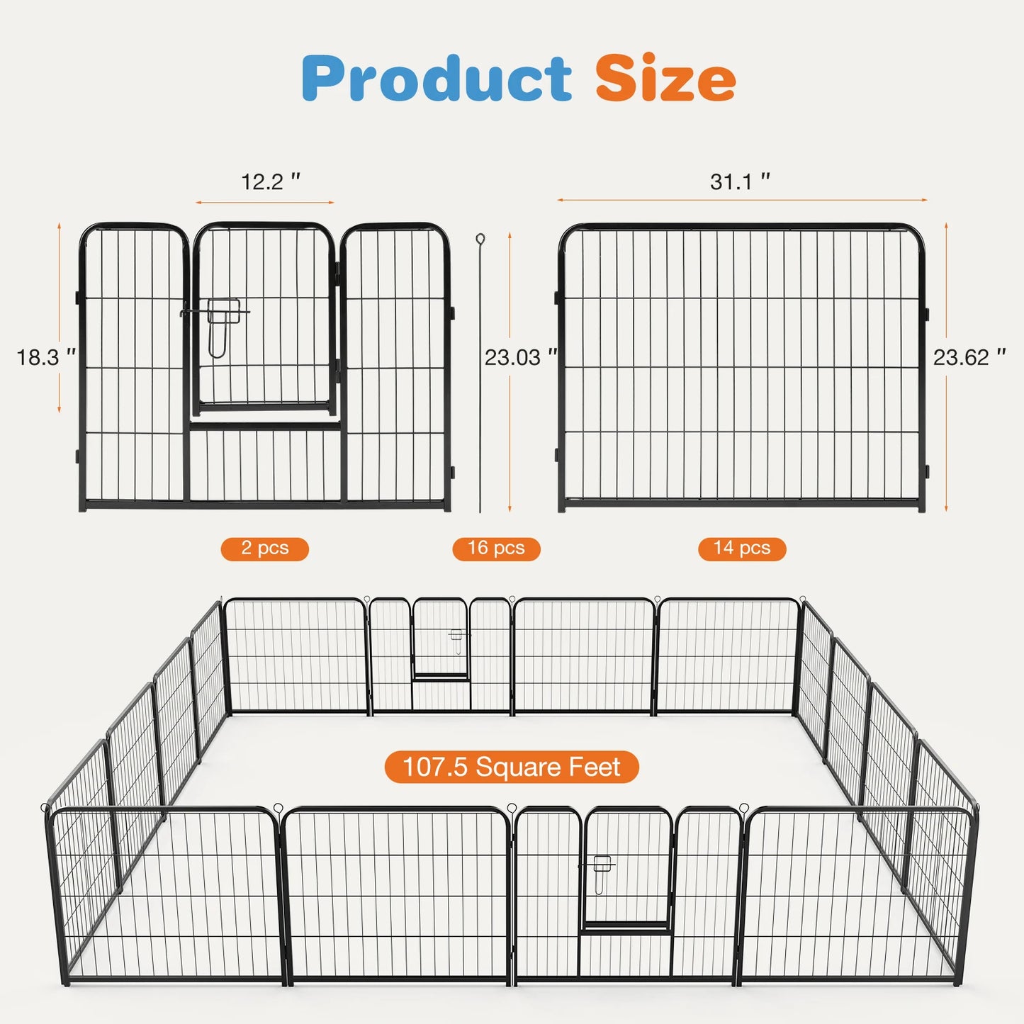 Heavy Duty 16 Panel Indoor/Outdoor Pet Playpen