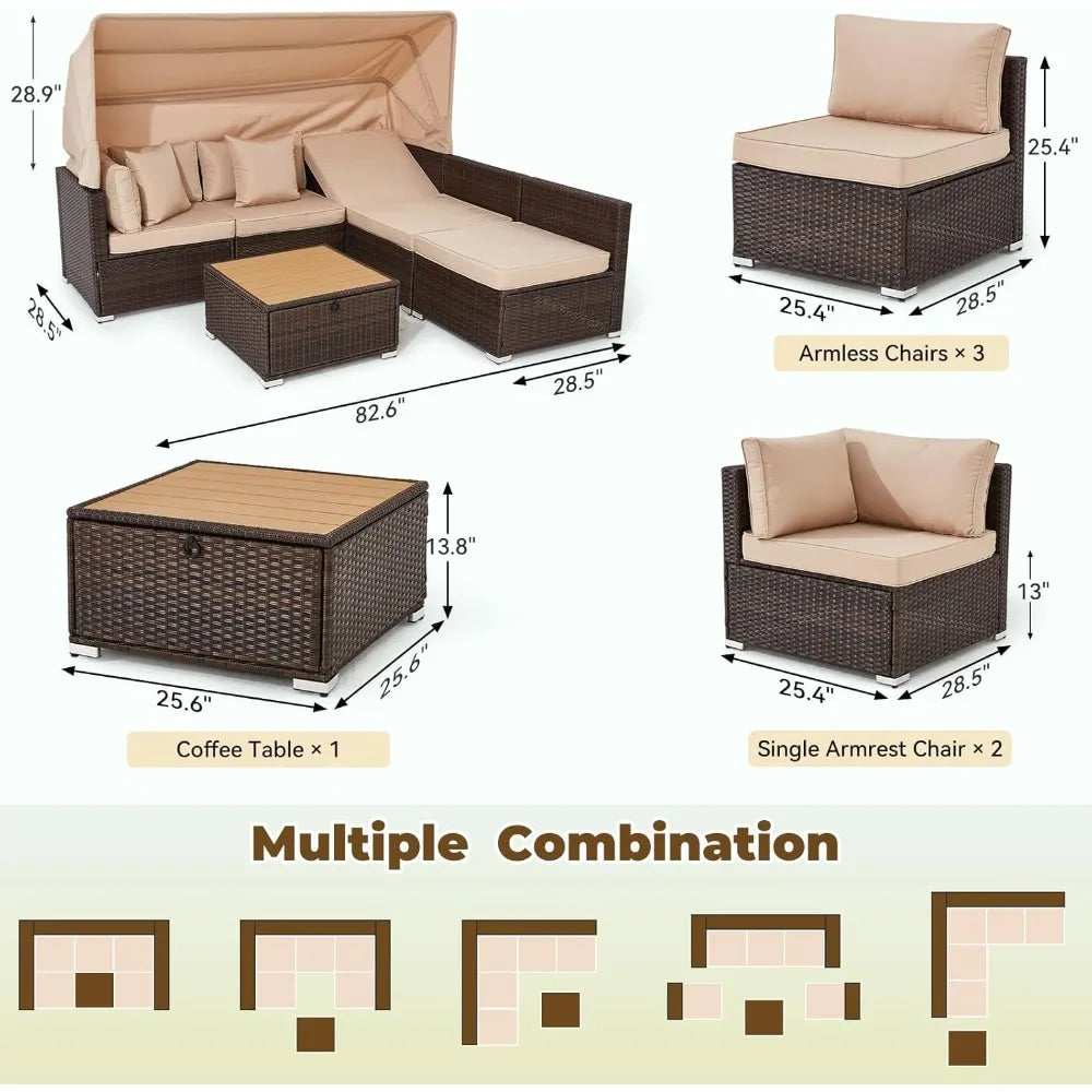 6 Pieces Sectional Sofa Set, with Adjustable Cover