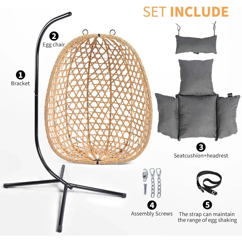 Hanging Wicker Egg Chair with Stand. 350lbs capacity