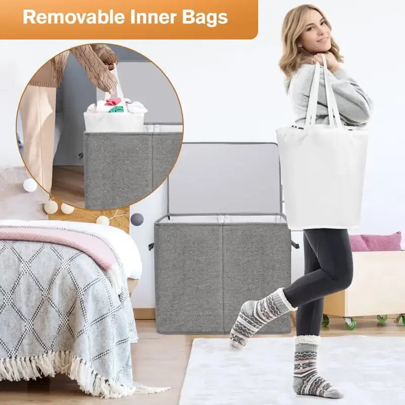 Laundry Hamper with Lid & Removable Bags