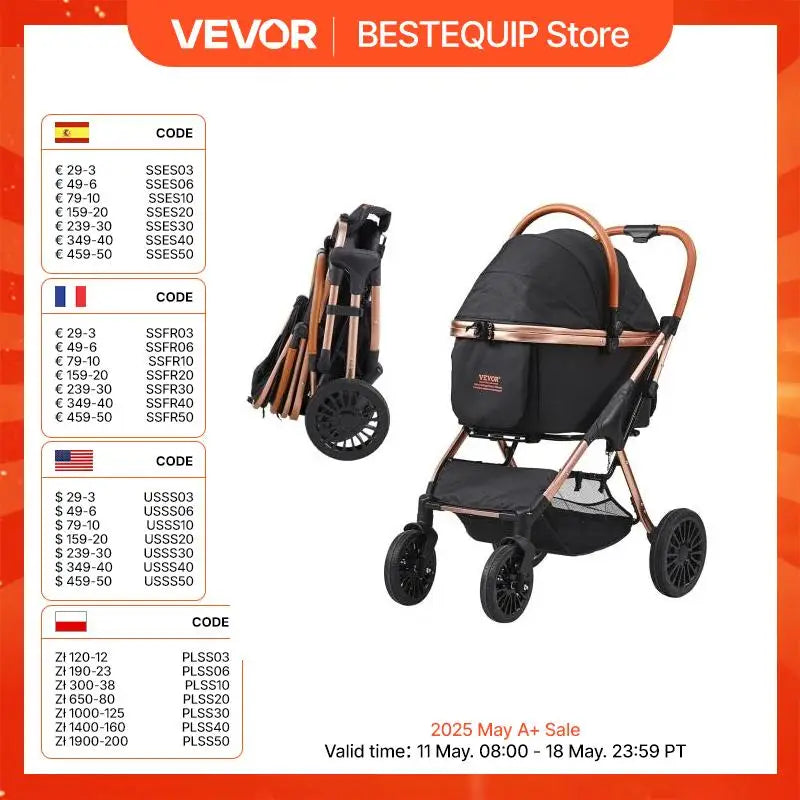 66lbsPet Foldable Pet Stroller W/ Detachable Basket
