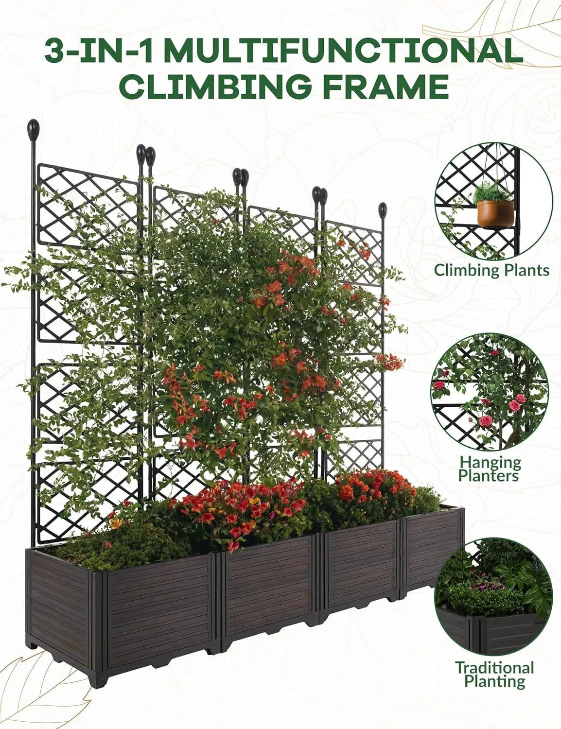 Plastic Plant Box with Metal Trellis