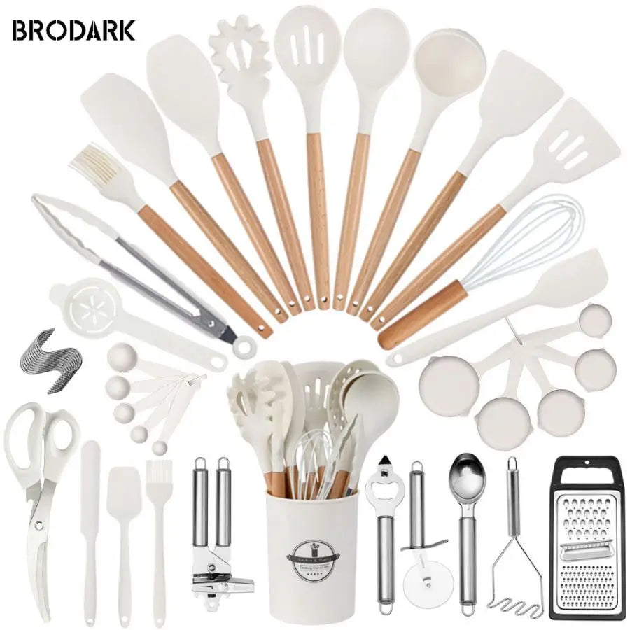 44pcs Silicone Kitchen Utensil Set With Wooden Handles