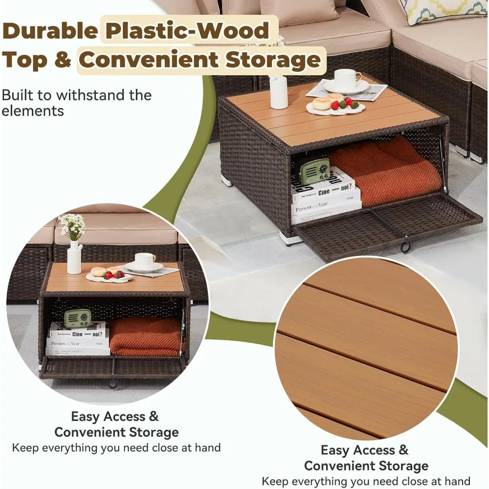 6 Pieces Sectional Sofa Set, with Adjustable Cover