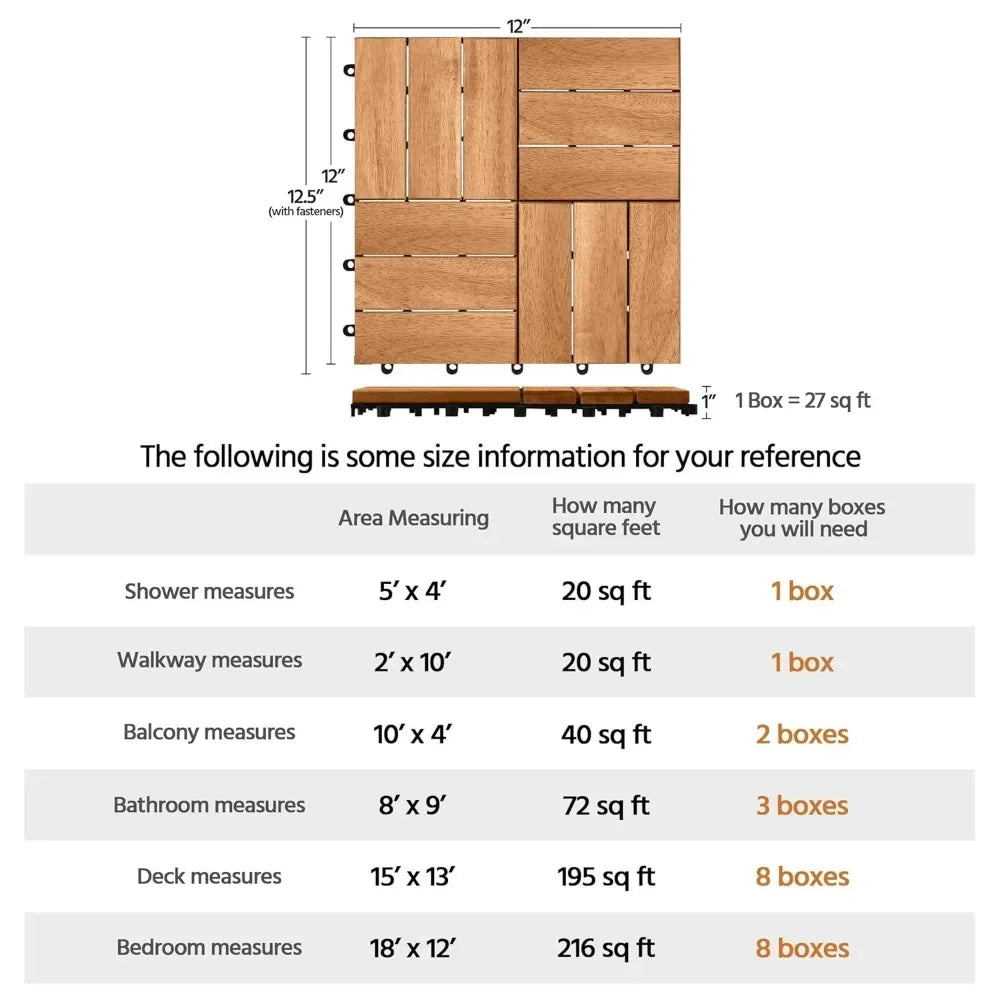 Hardwood Interlocking Patio Deck Tiles 12'' x12''