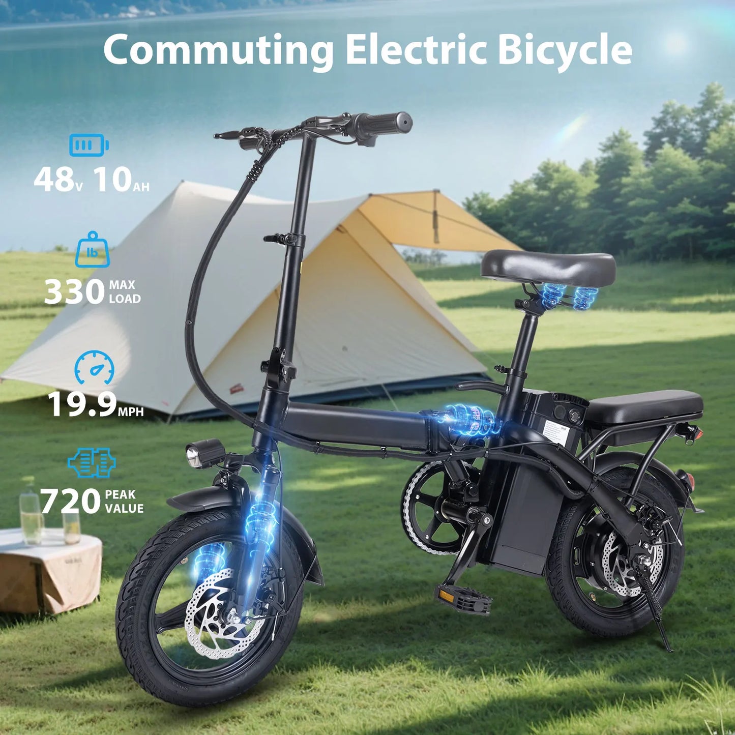 Adult foldable electric bicycle with seat and basket