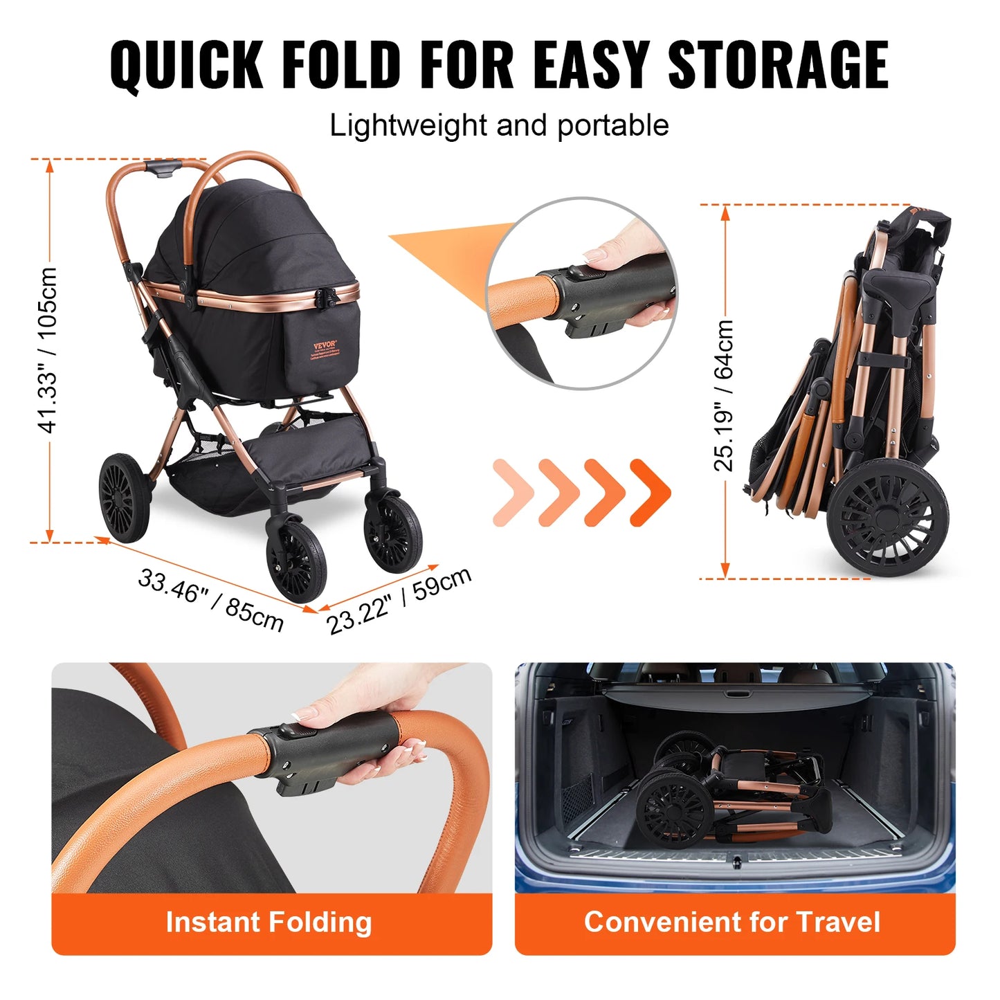 66lbsPet Foldable Pet Stroller W/ Detachable Basket