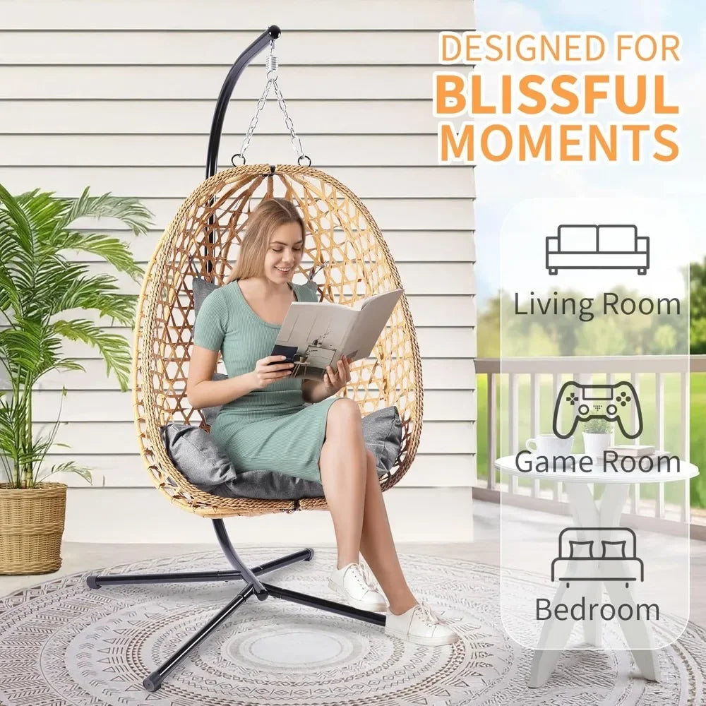 Hanging Wicker Egg Chair with Stand. 350lbs capacity