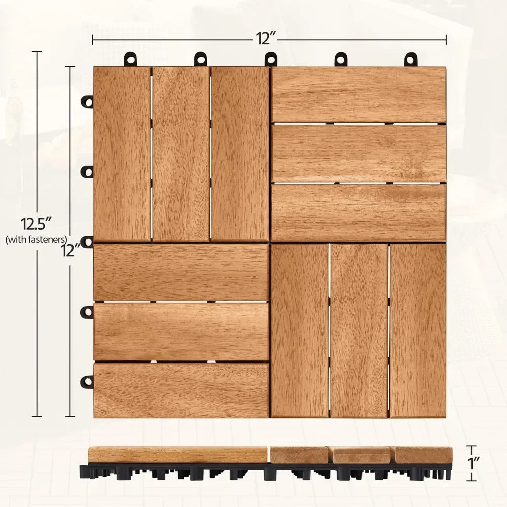 Hardwood Interlocking Patio Deck Tiles 12'' x12''