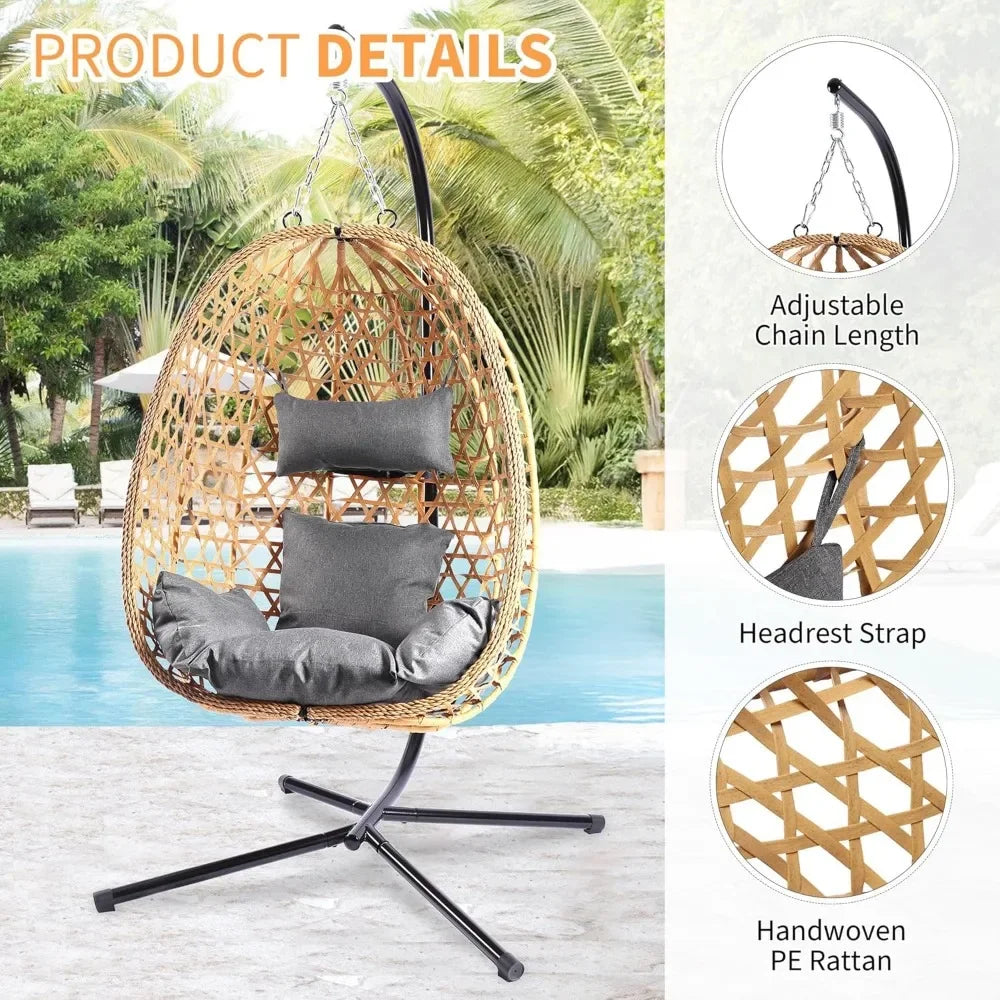 Hanging Wicker Egg Chair with Stand. 350lbs capacity