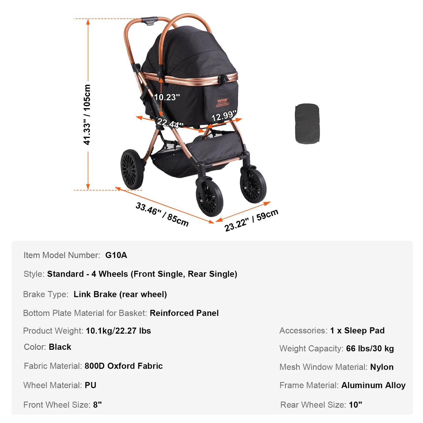 66lbsPet Foldable Pet Stroller W/ Detachable Basket