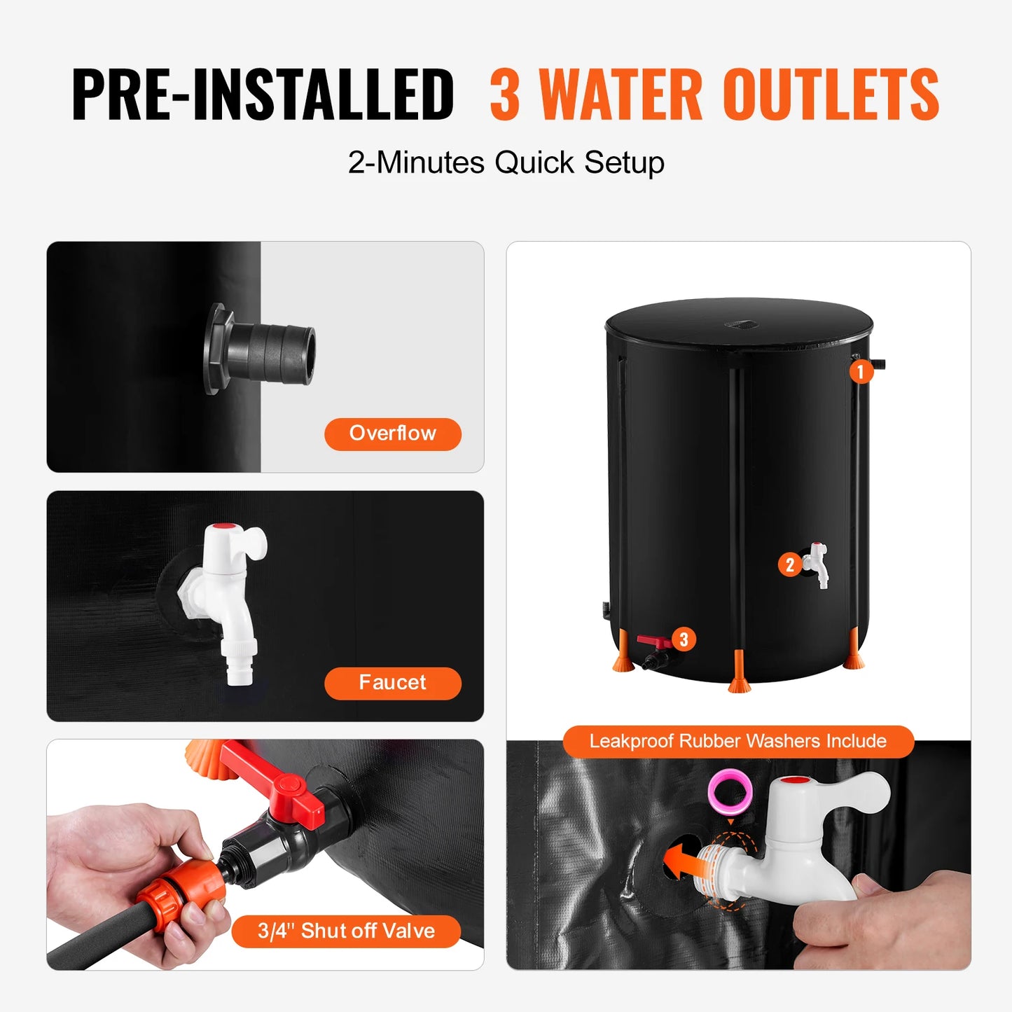 PVC Rainwater Collection System with Spigots&Overflow Kit