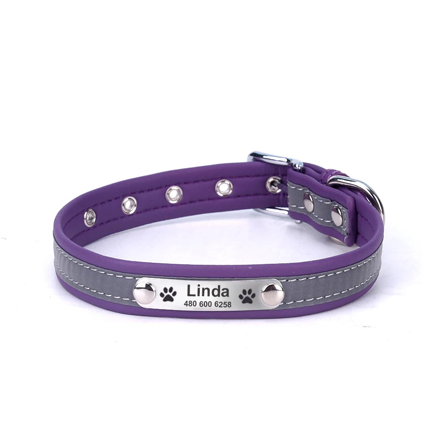 Personalized  LeatherEngraved ID Reflective Pet Collar