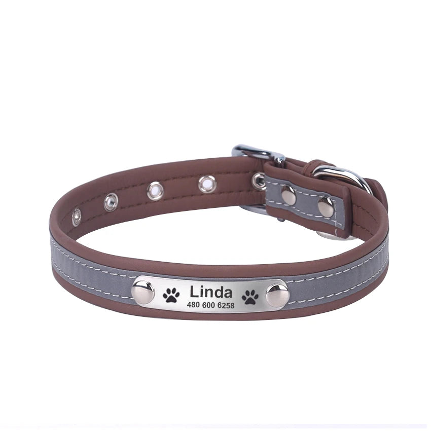 Personalized  LeatherEngraved ID Reflective Pet Collar