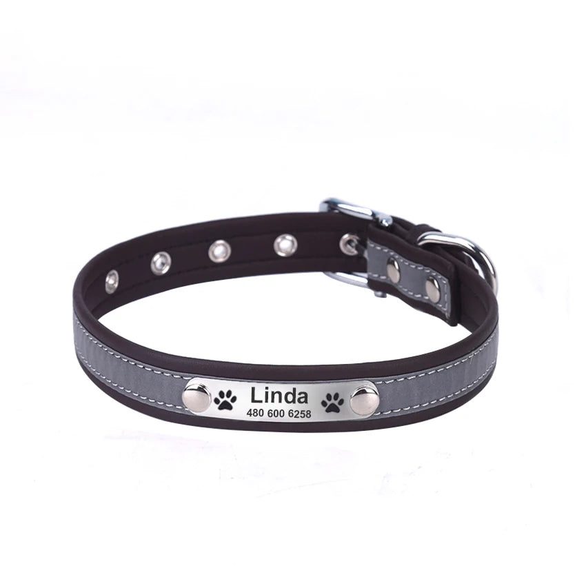 Personalized  LeatherEngraved ID Reflective Pet Collar