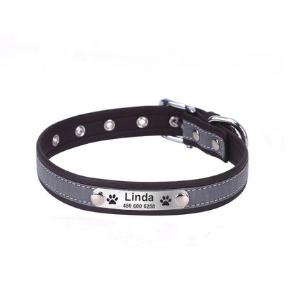 Personalized  LeatherEngraved ID Reflective Pet Collar