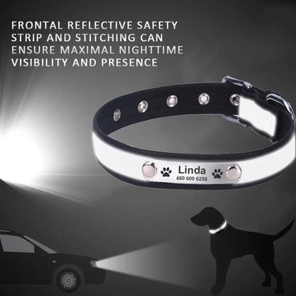 Personalized  LeatherEngraved ID Reflective Pet Collar