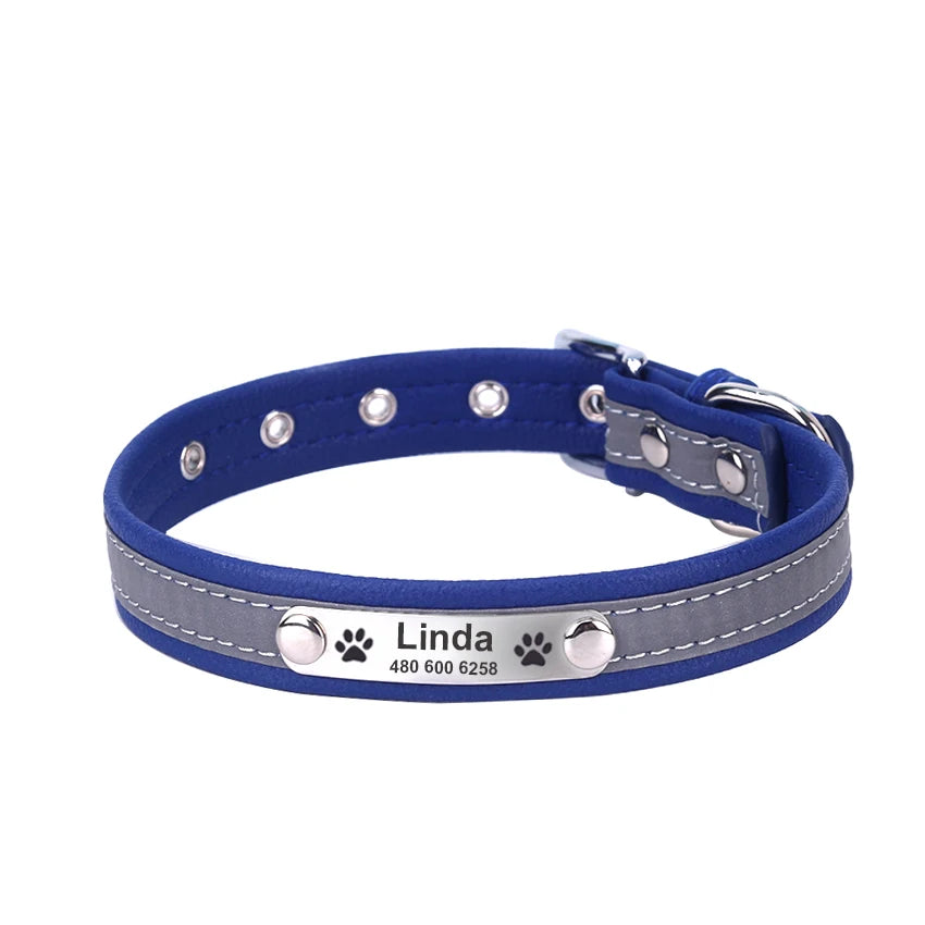 Personalized  LeatherEngraved ID Reflective Pet Collar